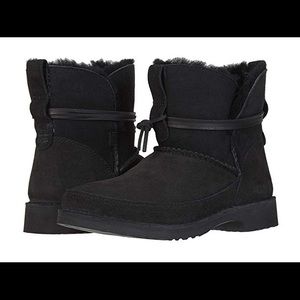 UGG ESTHER BLACK SUEDE SHEARLING WATER ANKLE BOOTS